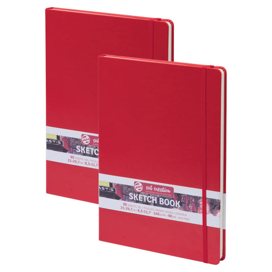 Sketchbook, 80 Sheets, 90lbs, Red Cover, 8.3" x 11.7" (A4), Pack of 2