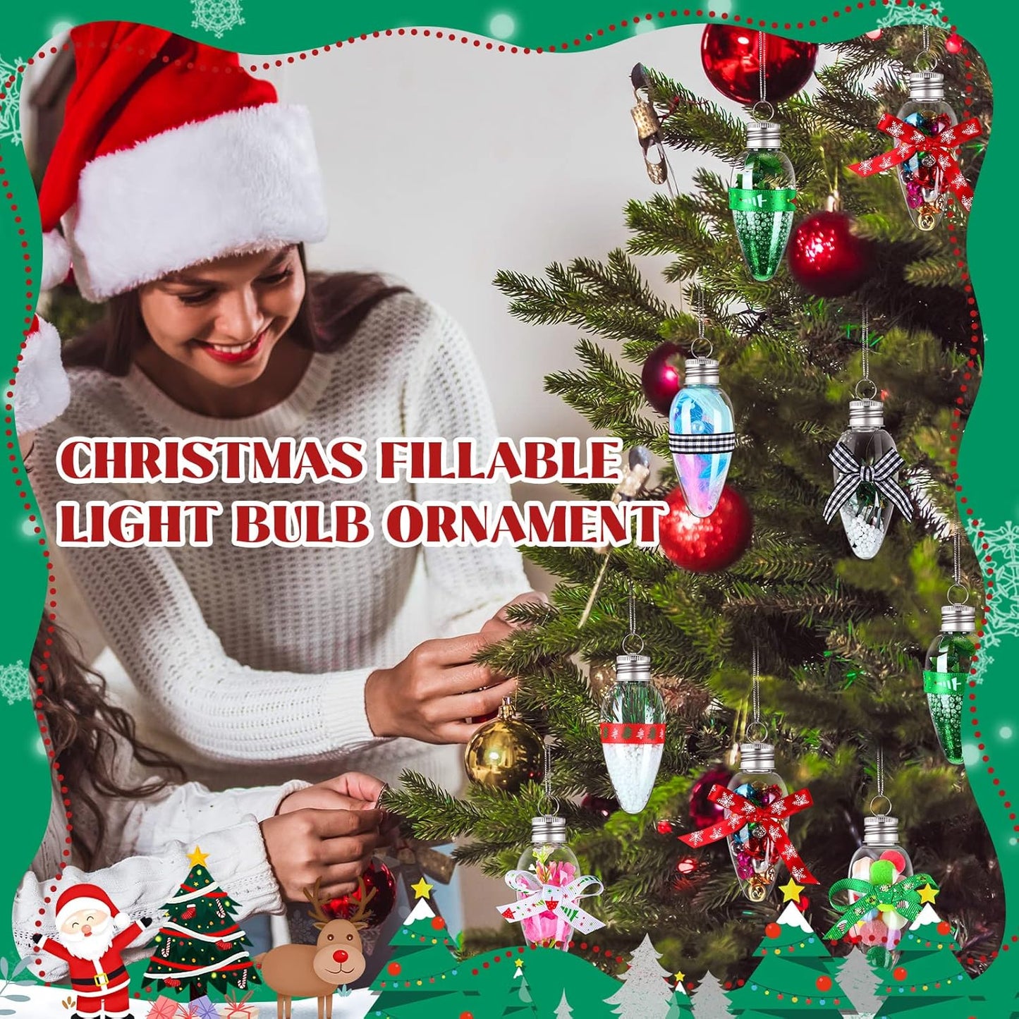 60 Pcs Christmas Clear Plastic Bulb Shape Ornaments Fillable DIY Light Bulb Clear Christmas Ornaments Fillable Ornaments Empty Lightbulbs with 2 Pcs Silver Rope and for Candy DIY Craft Tree Decor