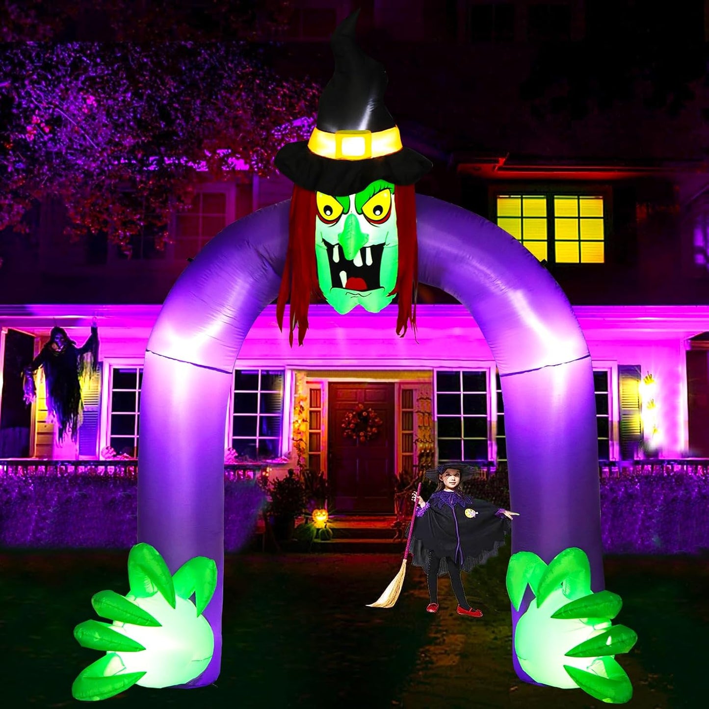 10Ft Halloween Inflatables Archway Decorations Outdoor, Scary Halloween Inflatable Witch Arch with LED Lights, Blow up Holiday Yard Decorations for Party, Garden, Yard, Lawn (Inflatable Witch Archway)