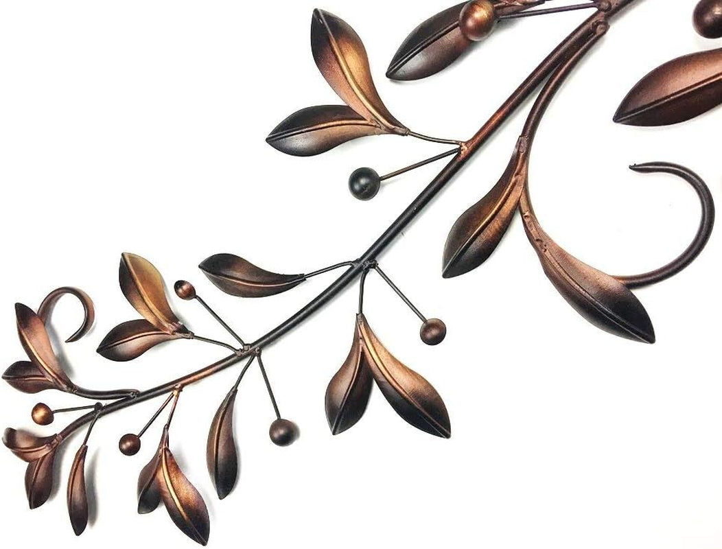 21956 Metal Wall Decor over the Door Window Olive Branch Leaf Scroll Wrought Iron Plaque Hanging Art Boho Home Decor Garden Patio Farmhouse Ranch Floral Accents 48 Inch