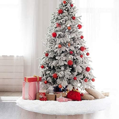 Christmas Tree Skirt - 48 Inches White Luxury Soft Faux Fur Tree Skirt, Large Christmas Tree Skirts, Pets Favors for Xmas Tree Decorations and Ornaments Fluffy Long Fur