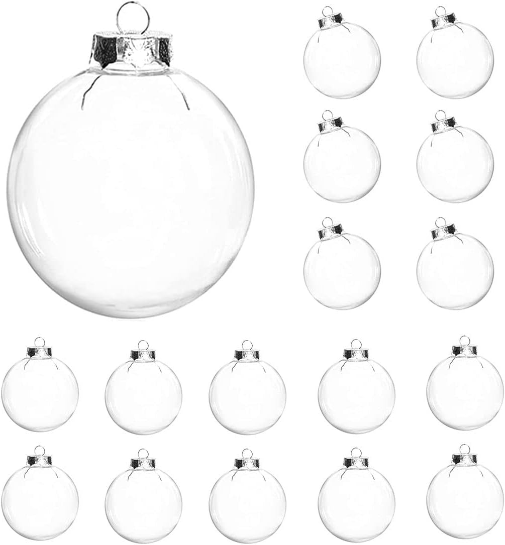 16 Pcs Hanging Clear Plastic Fillable Ornaments Balls, 2.36" DIY Christmas Balls Craft Ornaments for Christmas Tree Ornaments, Halloween and Wedding Birthday Party Decorations, Creative Gifts (60 Mm)