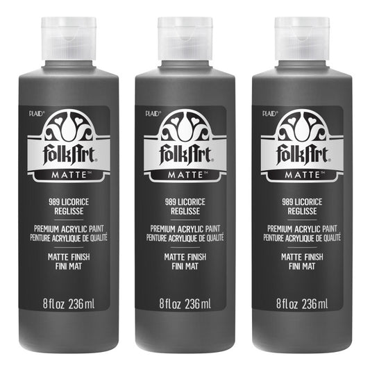 Acrylic Paint Matte, 8oz., Licorice, Pack of 3