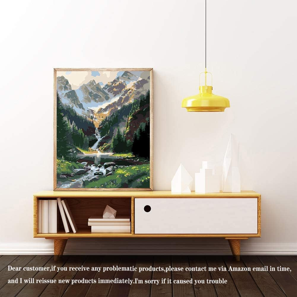 Paint by Number Mountains Waterfall DIY Painting on Canvas, Paintwork with Paintbrushes Acrylic Paints,Perfect for Paint by Numbers for Adults and Kids Students Beginner, for Home Wall Decor16X20 Inch