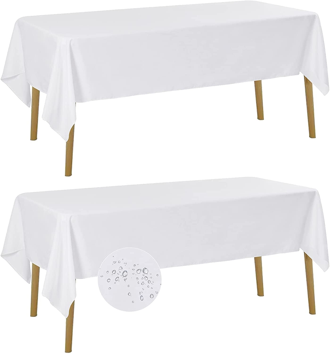 2 Pack Waterproof Rectangle Tablecloth, 60X84 Inch, Stain Resistant and Wrinkle Polyester Table Cloth, Fabric Table Cover for Kitchen Dining, Wedding, Party, Holiday Dinner-White