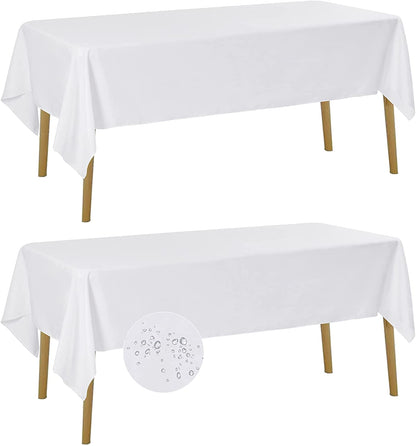 2 Pack Waterproof Rectangle Tablecloth, 60X84 Inch, Stain Resistant and Wrinkle Polyester Table Cloth, Fabric Table Cover for Kitchen Dining, Wedding, Party, Holiday Dinner-White