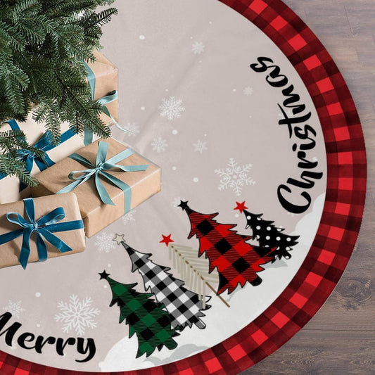 Christmas Tree Skirt 48 Inch Red Rustic Xmas Tree Skirts Mat with Snowflake Design for Merry Christmas Xmas Holiday Party Decorations Indoor Outdoor