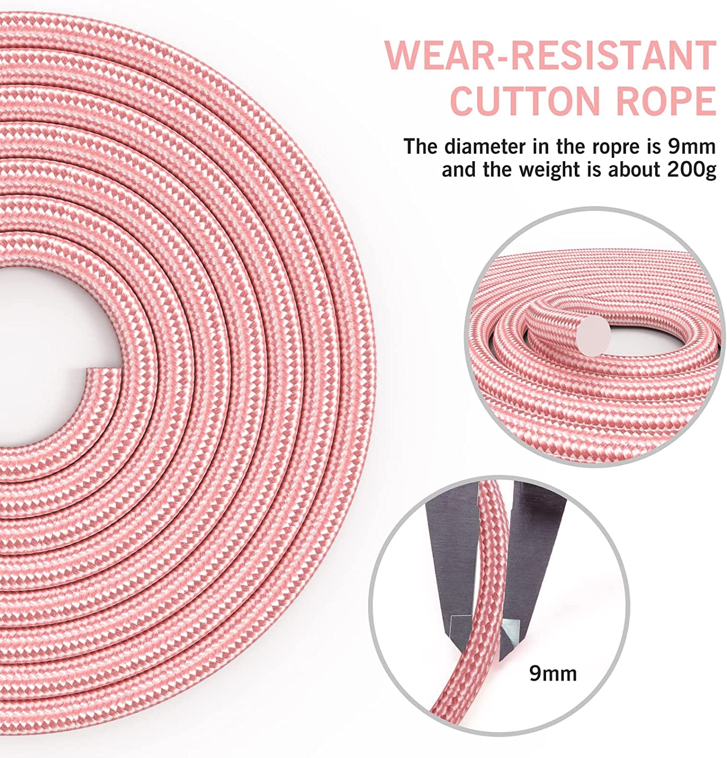 Jump Rope Cotton Adjustable Skipping Weighted Jumprope for Women，Adult and Children Athletic Fitness Exercise Jumping Rope (Pink)