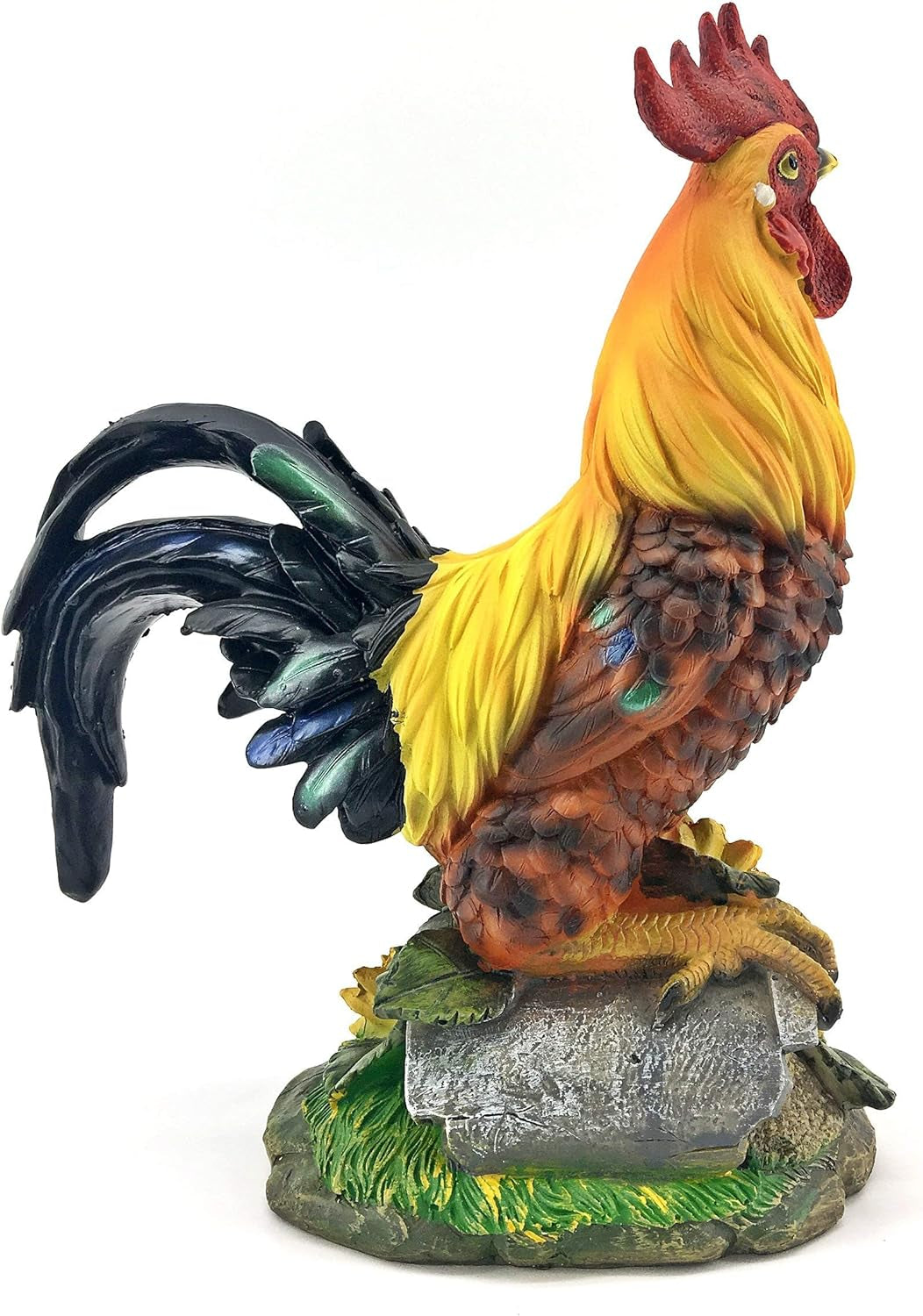 Rooster Statue 12 Inch Boho Home Decor Kitchen Gift Outdoor Sculpture Garden Patio Yard Figurine Farmhouse Animal Chicken Hen Sunflower Country Farm Barnyard Cabin Nature Lovers