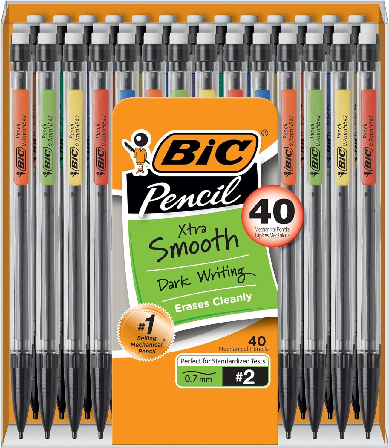 Xtra-Smooth Mechanical Pencils with Erasers (MPCE40-BLK), Bright Edition Medium Point (0.7Mm), 40-Count Pack, Bulk Mechanical Pencils for School, Barrel Colors May Vary