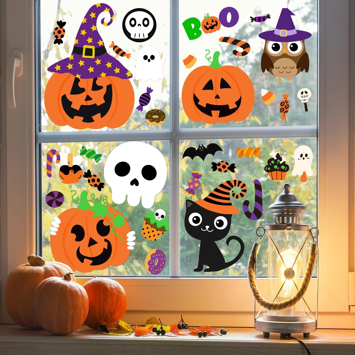 6 Pcs Halloween Window Clings Halloween Window Decorations Cute Pumpkin Ghost Halloween Window Stickers Halloween Window Decals for Halloween Party Decorations