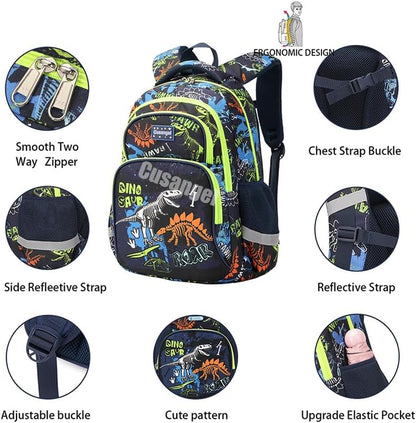 Backpack for Boys Girls School Bookbags,Kindergarten Elementary Middle School Lightweight Waterproof Multifunctional Large Capacity for Backpack (17Inch Luminous Dinosaur)