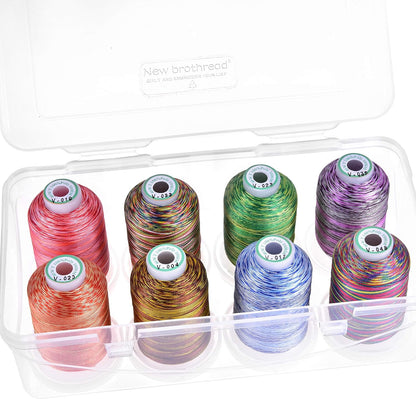 - 20 Options - 8 Snap Spools of 1000M Each Polyester Embroidery Machine Thread with Clear Plastic Storage Box for Embroidery & Quilting - Variegated Color1