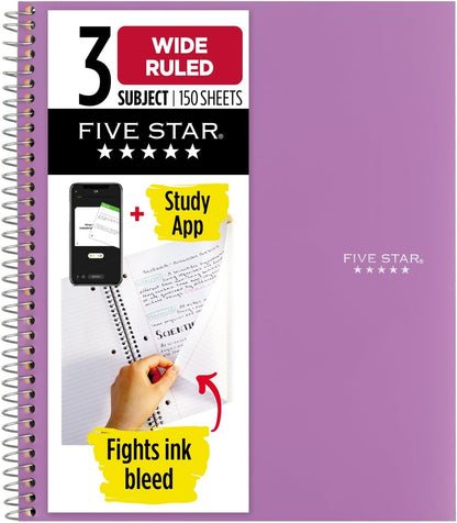 Spiral Notebook + Study App, 3 Subject, Wide Ruled Paper, 150 Sheets, 10-1/2" X 8" Sheet Size, Tidewater Blue (73184)