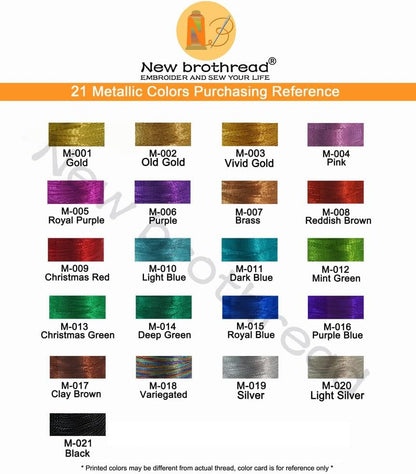 21 Assorted Colors Metallic Embroidery Machine Thread Kit 500M (550Y) Each Spool for Computerized Embroidery and Decorative Sewing