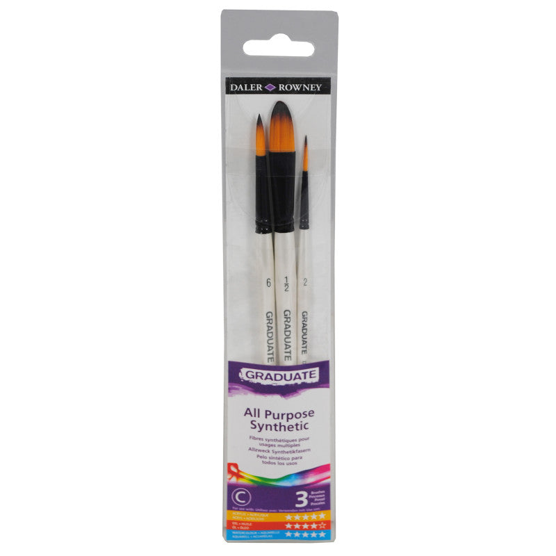 Graduate Watercolor Brush Set, Synthetic, 3 Pieces