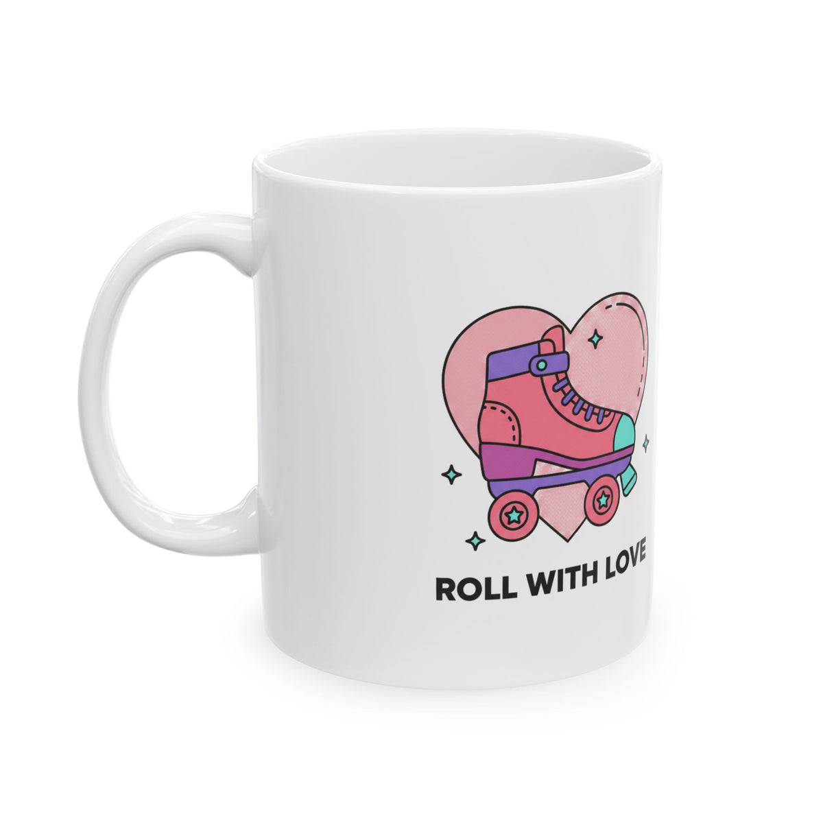 Roller Skate Heart | 11oz Ceramic Coffee Mug for Skaters & Aesthetic Lovers | Galentine’s & Valentine Gift | Y2K Pink Retro