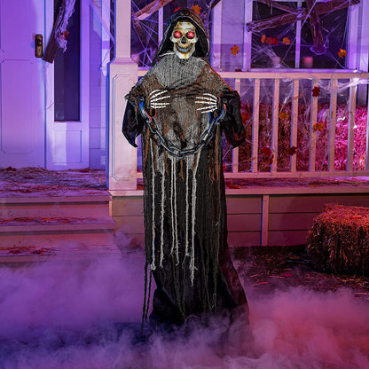 67" Halloween Decorations Outdoor Life Size Animatronics Grim Reaper with Chain, Sound-Actived Halloween Party Decoration with Creepy Sound, Scary Haunted House Props for Garden Yard Lawn