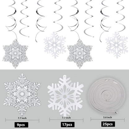 51Pc Christmas Snowflake Swirl Hanging Decorations - White Silver Ornaments for Holiday Winter Theme Parties