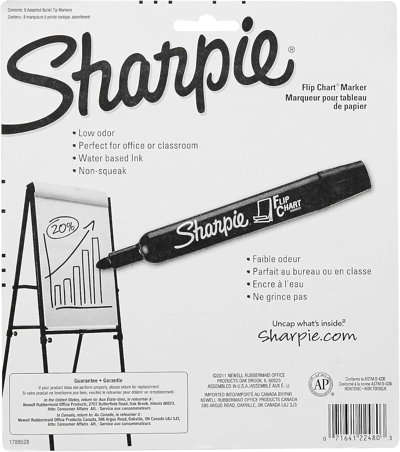 22480PP Flip Chart Marker, Bullet Point, 8/PK, Assorted