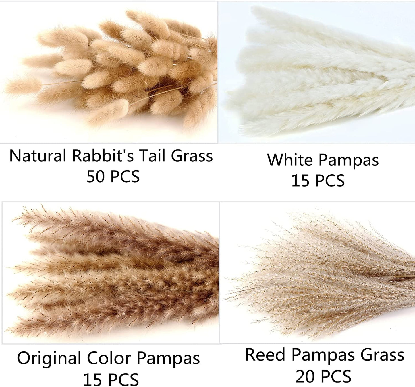 Natural Dried Pampas Grass Decor, 100 PCS Pampas Grass Contains White Bunny Tails Dried Flowers, Reed Grass Bouquet for Wedding Boho Flowers Home Table Decor, Rustic Farmhouse Party