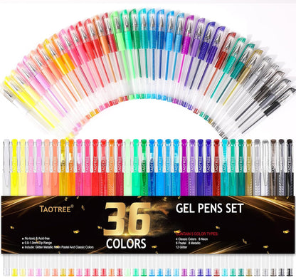 Glitter Gel Pens, 32 Color Neon Glitter Pens Fine Tip Art Markers Set 40% More Ink Colored Gel Pens for Coloring Book, Drawing, Doodling, Scrapbook, Journaling, Sparkle Pen Easter Gifts Kids