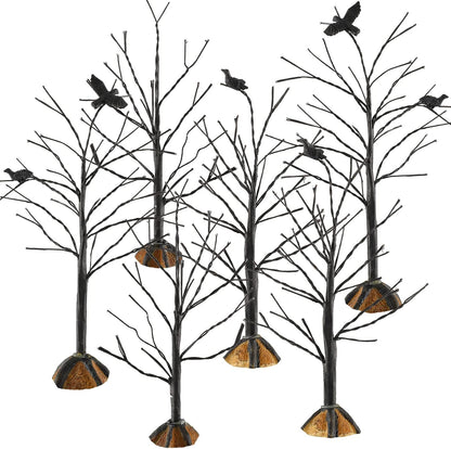 6 Pieces Mini Decor Trees Small Holiday Branch Village Trees Artificial Model Trees Miniature Trees Village Displays Tree for House Garden Festival Decorations, 3 Sizes(Crows Tree Figurine)