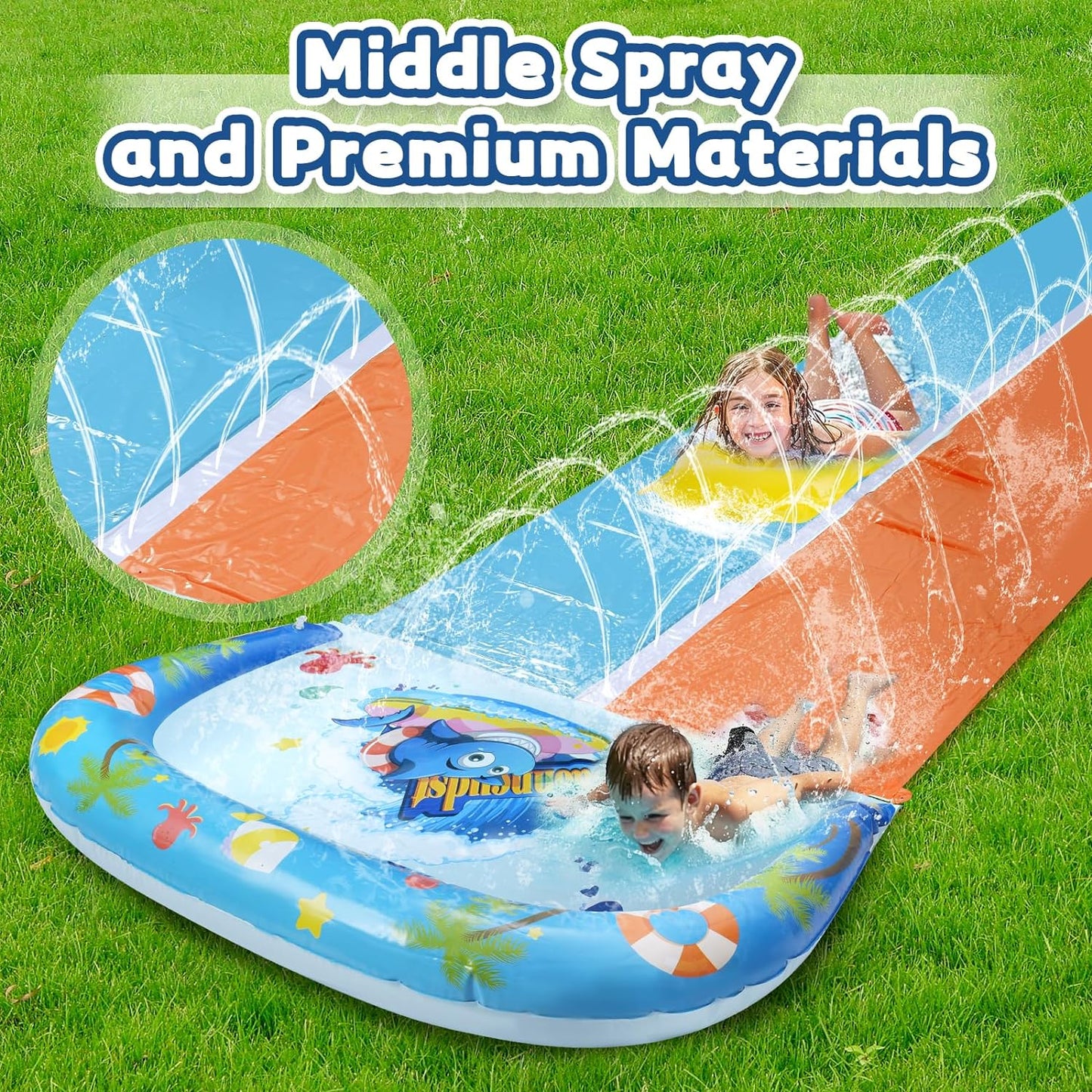 30FT Slip Double Water Slide with 2 Bodyboards, Extra Long Lawn Water Slide Heavy Duty, Giant Outdoor Water Slip Toys with Crash Pad for Backyard Summer Party