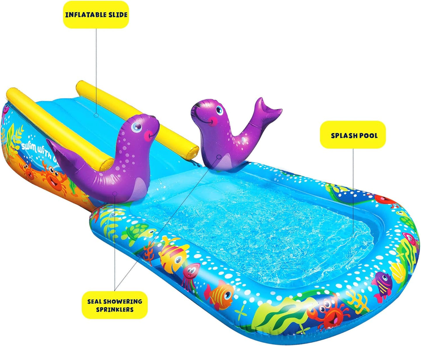 My First Water Slide and Splash Pool with Sprinkler, 98" X 59" X 24" Inflatable Outdoor Slide and Pool for Kids