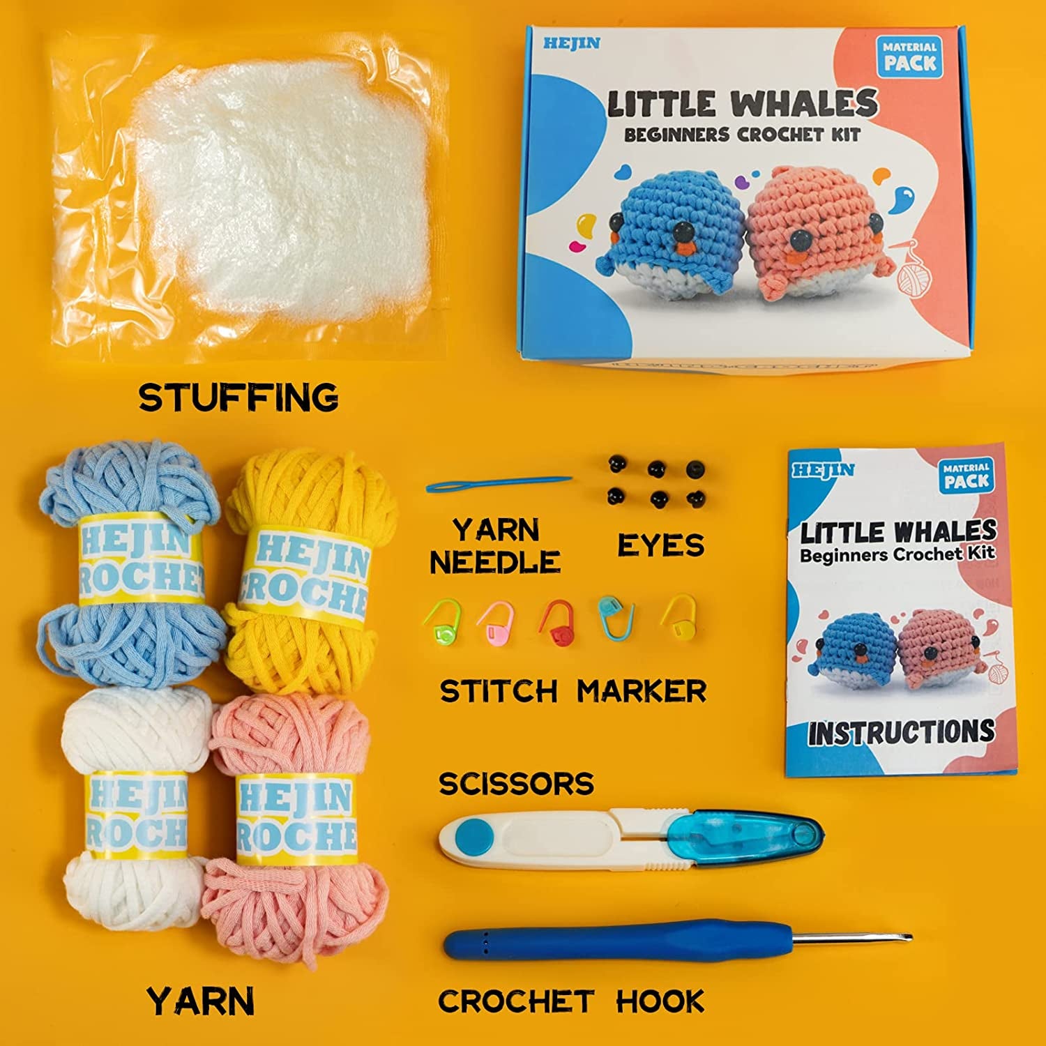 Beginner Crochet Kit, Crochet Kits for Kids and Adults, 3PCS Crochet Animal Kit for Beginners Include Videos Tutorials, Yarn, Eyes, Stuffing, Crochet Hook - Boys and Girls Birthdays Gift