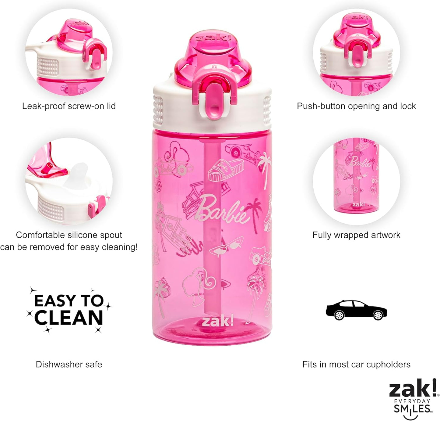 Sage Barbie Water Bottle for School or Travel, 16Oz Durable Plastic Water Bottle with Straw, Handle, and Leak-Proof, Pop-Up Spout Cover (Barbie)