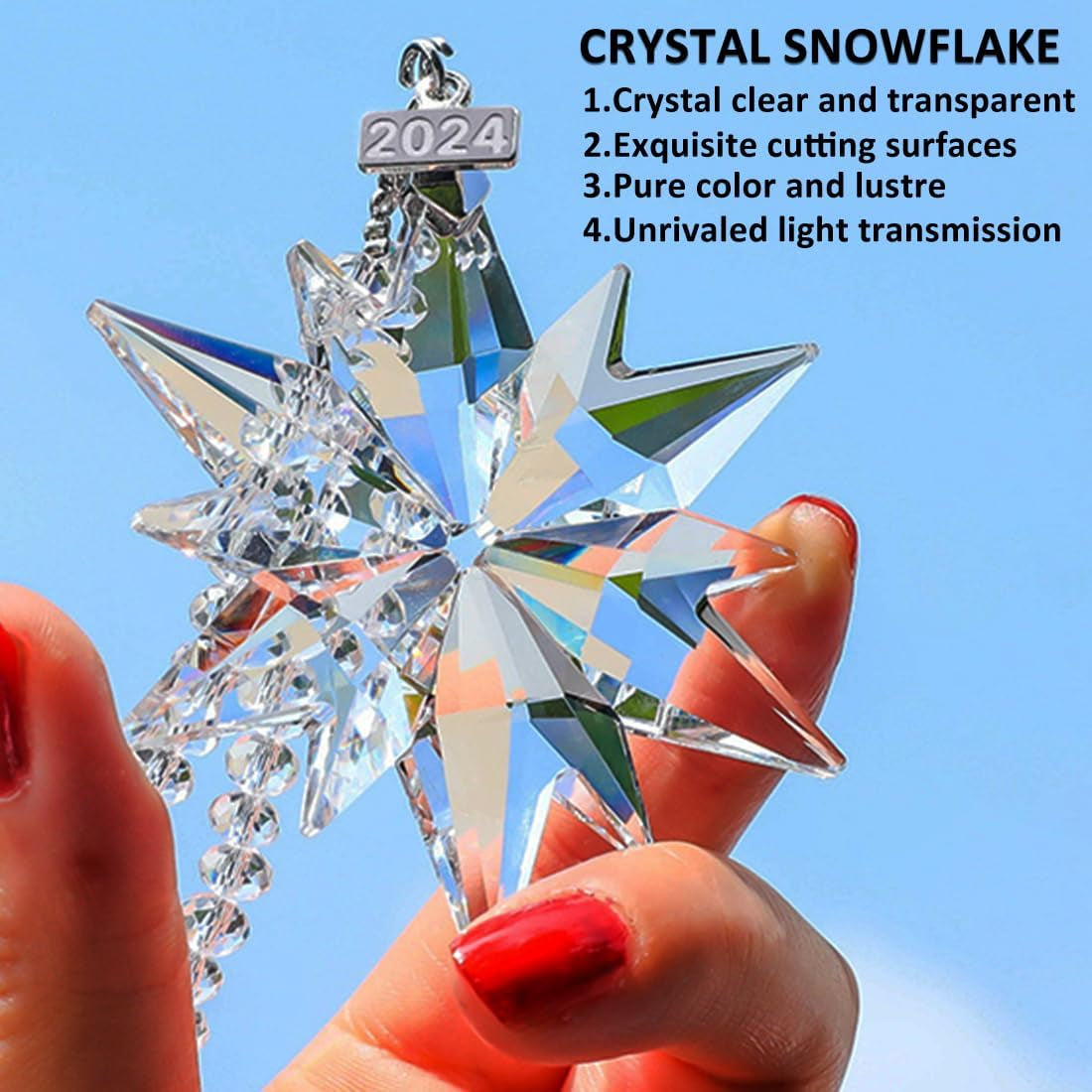 2024 Annual Christmas Ornaments Crystal Snowflake Star, Sparkly Crystal Ornaments for Christmas Tree, Beautiful Christmas Ornaments for Women Girls