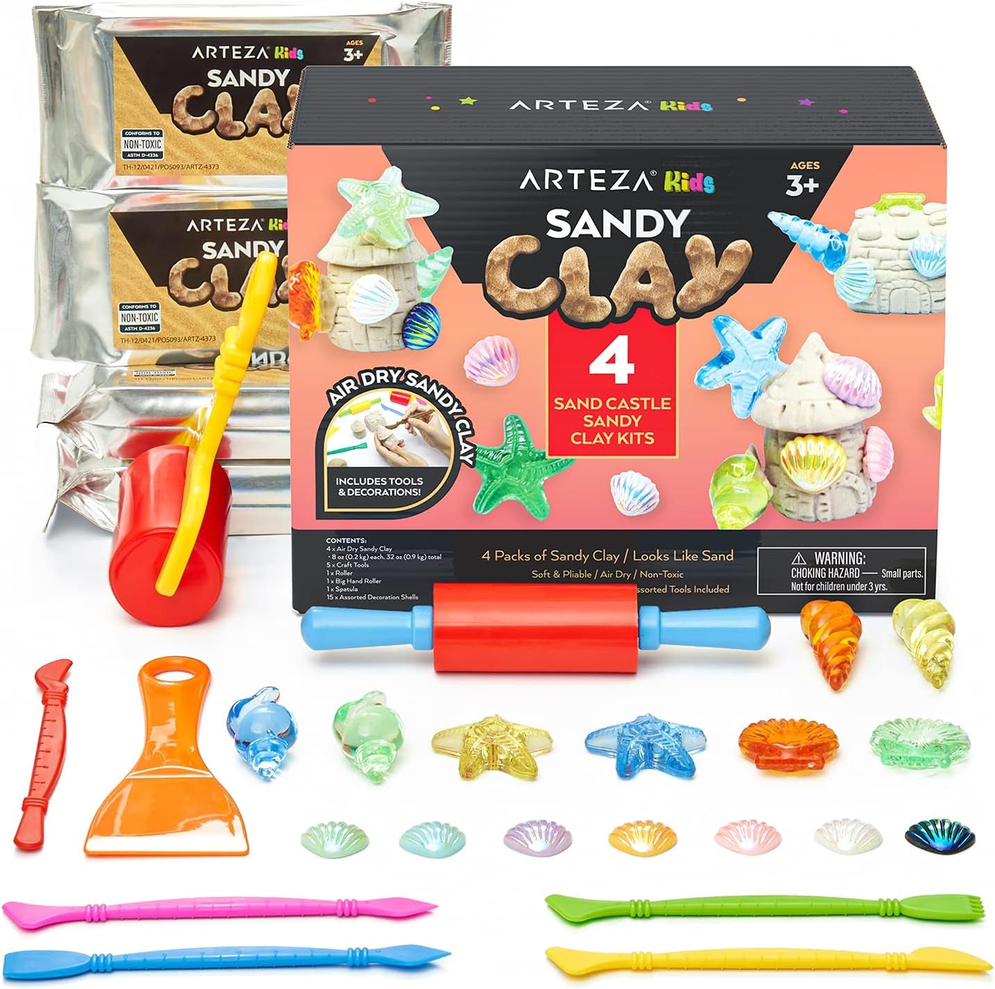 Air-Dry Modeling Clay Kit, 2 X 0.8-Oz Packs, Handprint and Baby Footprint Kit, Paw Print Keepsake, with Sandy Clay Tools and Accessories for Kids’ Crafts and Sensory Play