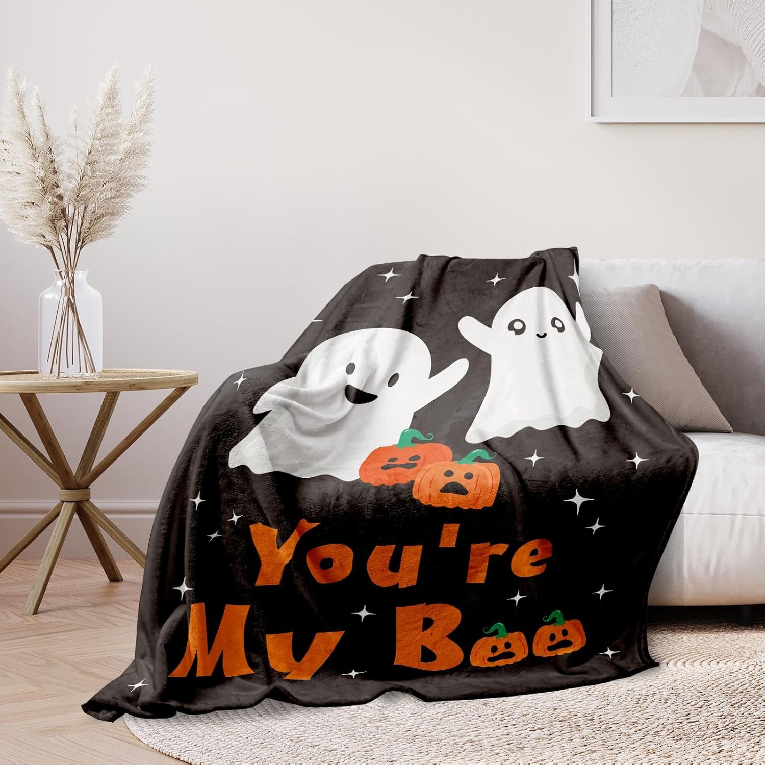 Halloween Throw Blanket for Women Men Spooky Basket Stuffers Blanket for Boyfriend Girlfriend Couple Fall Decorations Throw Blanket for Wife Husband Christmas Valentine Bedding Gifts for Her 60"X 50"