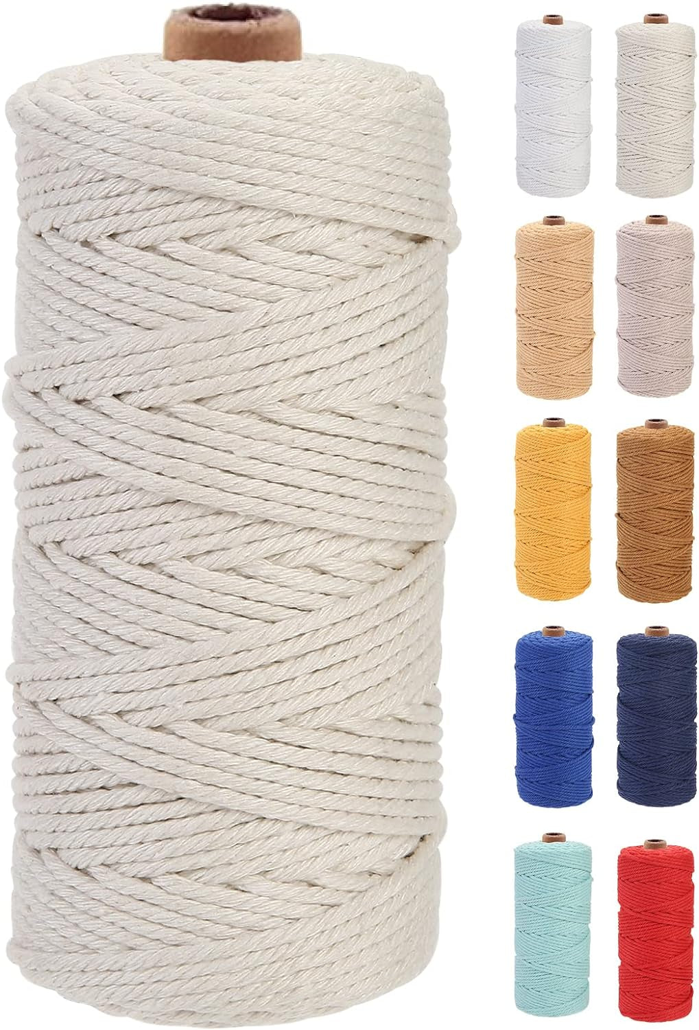 Macrame Cord 3Mm X 328Yards Natural Macrame Cotton Rope Colored Macrame Rope Soft Cotton Cord Macrame Supplies Craft Rope Macrame Yarn for Plant Hanger Wall Hanger Dreamcatcher (Beige)