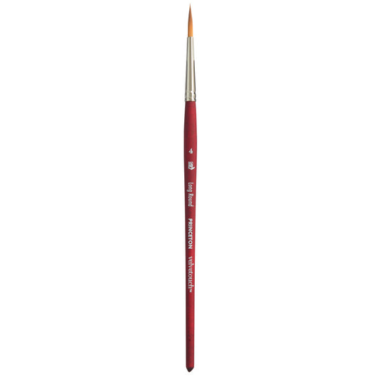 Velvetouch Long Round Brush, Synthetic Bristles, Short Handle Mixed Media Paintbrush, Scarlet, Size 4, 1 Count