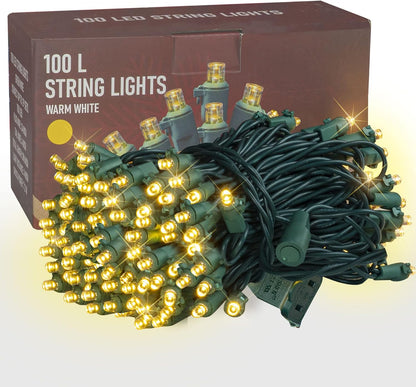 33FT 100 LED Christmas String Lights Indoor Outdoor Waterproof, Warm White Christmas Lights Green Wire, Twinkle Lights Plug in for Tree Room Bedroom Wedding Xmas Decorations