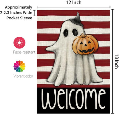 Halloween Ghost Garden Flag 12X18 Inch Double Sided for outside Small Holiday Yard Decoration