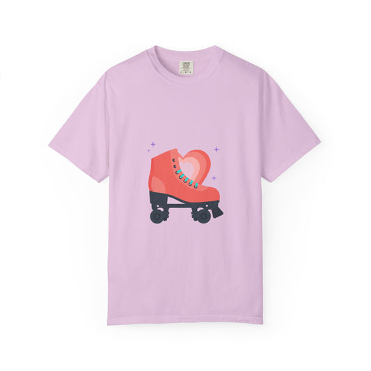 Roller Skate Heart Graphic | Garment-Dyed Unisex Tee, Soft Retro Cotton | Valentine & Galentine Gift | Y2K Aesthetic