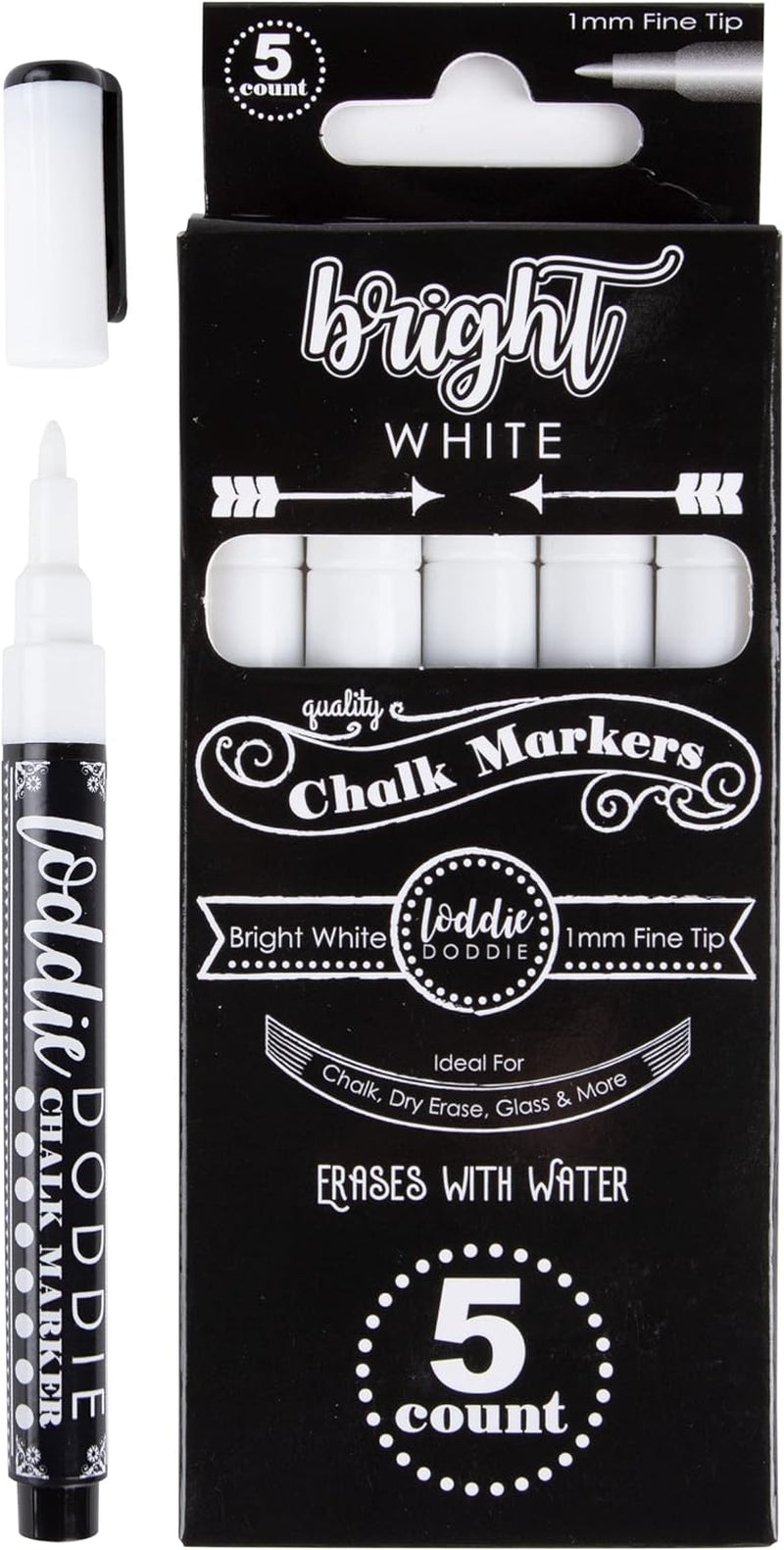 Fine Liquid Chalk Markers for Chalkboard - Erasable, Low-Odor Chalkboard Markers Erasable, White Chalk Pens 5 Count