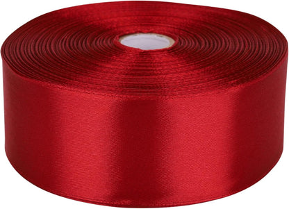 1-1/2 Inch Wine Red Satin Ribbon 50 Yards Solid Fabric Ribbons Roll for Wedding Invitations, Bridal Bouquets, Sewing, Party Decorations, Gift Wrapping and More