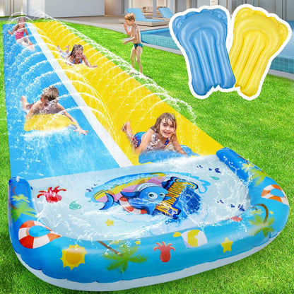 30FT Slip Double Water Slide with 2 Bodyboards, Extra Long Lawn Water Slide Heavy Duty, Giant Outdoor Water Slip Toys with Crash Pad for Backyard Summer Party