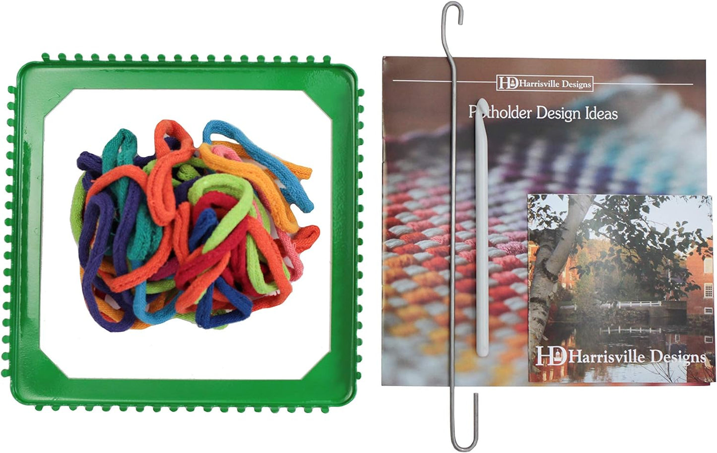Friendly Loom 7" Potholder Kit Green Metal Loom and Bright Rainbow Color Cotton Loops, Makes 2 Potholders, MADE in the USA by .