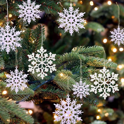 36 Pack Plastic White Snowflake Ornaments Christmas Winter Decorations, Hanging Snowflake Decorations for Winter Wonderland Christmas Tree