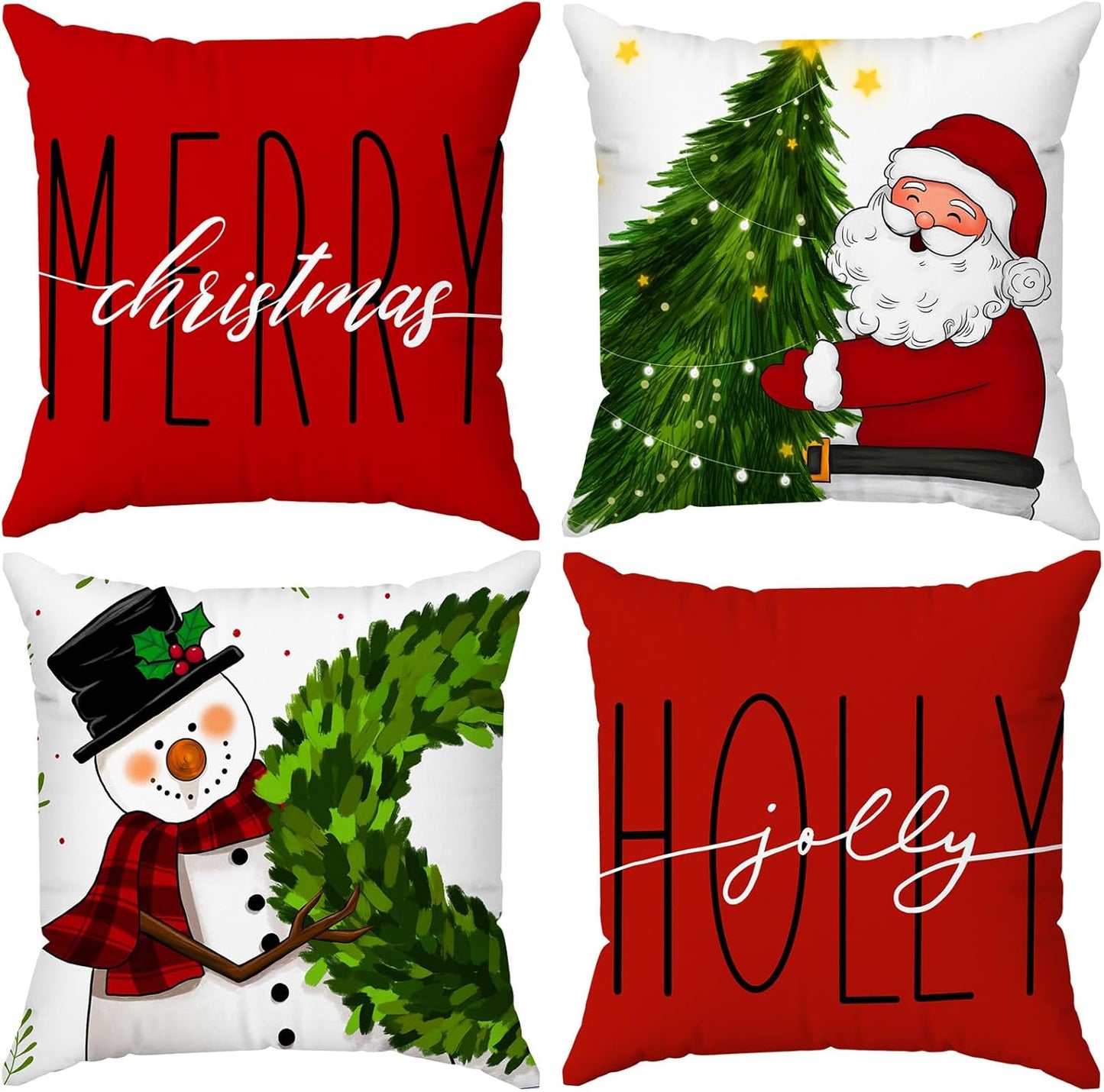 Christmas Pillow Covers 20X20 Set of 4 Christmas Decorations Snowman Wreath Santa Tree Winter Holiday Decor Throw Cushion Case for Home Couch