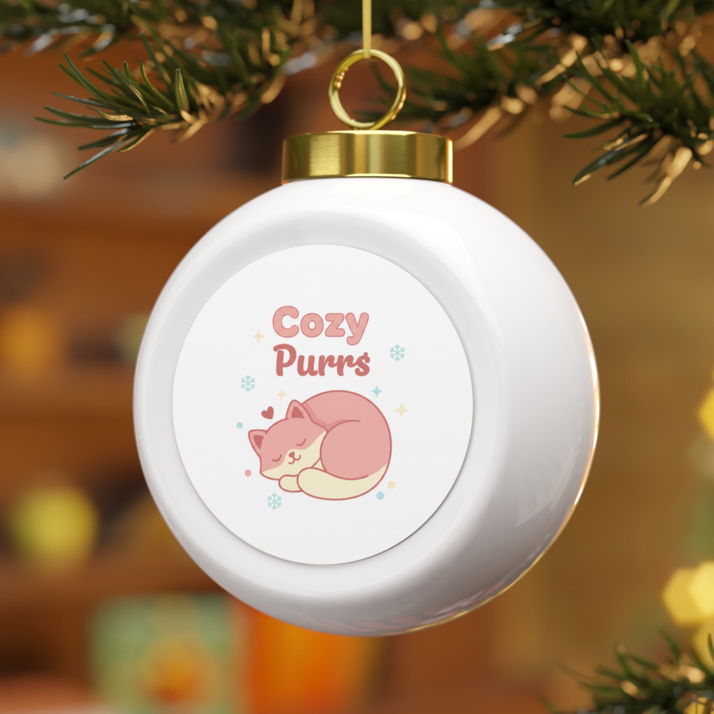 Christmas Ball Ornament - Cozy Purrs Cat Design