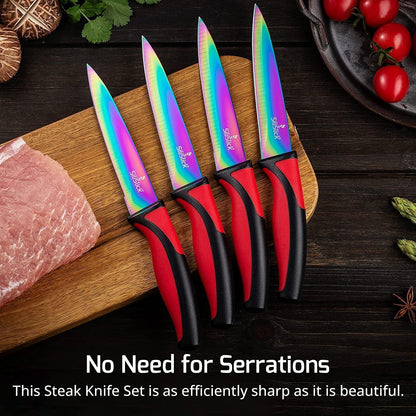 Stainless Steel Steak Knife Set   Titanium Coated Colorful Kitchen Knives with