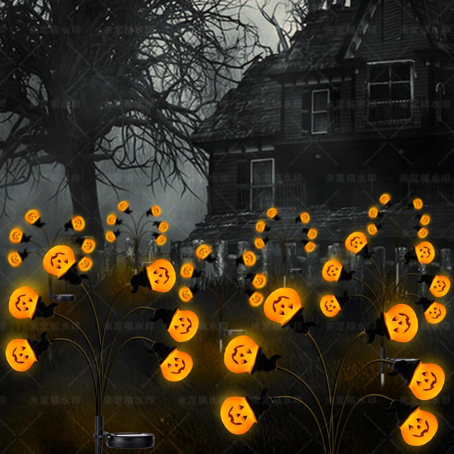 Halloween Decorations Outdoor, Solar Halloween Garden Lights, Solar Firefly Lights Outdoor Waterproof for Yard (Pumpkin2P)