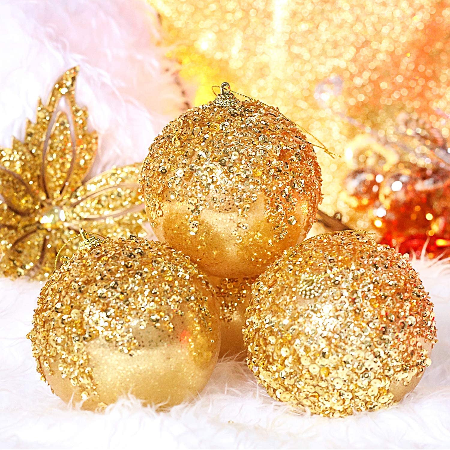 4" Christmas Ball Ornaments, 4Pc Set Silver Shatterproof Christmas Decorations Tree Balls for Xmas Trees Wedding Party Holiday Decorations