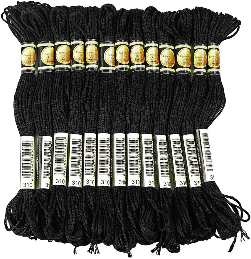 24 Skeins Cross Stitch Threads, Black and White Cotton Embroidery Floss Friendship Bracelets Floss with 12 Pieces Floss Bobbins for Knitting, Cross Stitch Project